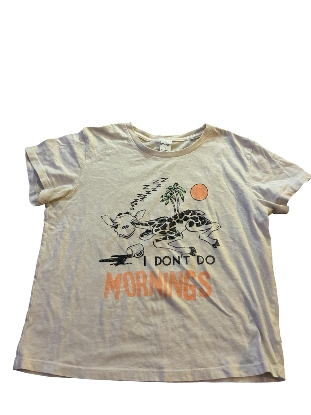 Re/Done Cream Graphic Tee with Orange and Black Print